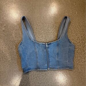 Forever 21 Light Blue Denim Zip-Up Top